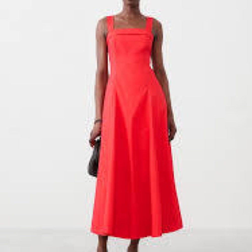 Cotton Poplin Cross back Midi dress. Cadmium red. Size 4. NWT
